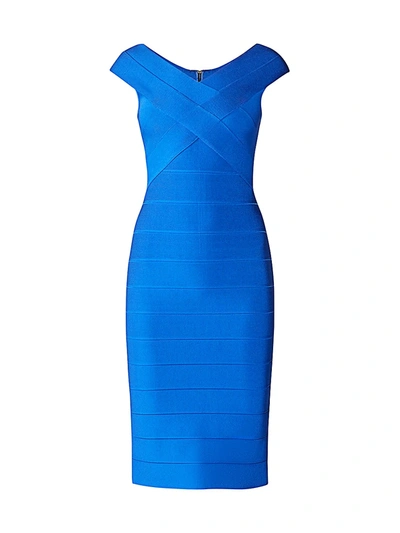 Shop Herve Leger Women's Icon Crossover Bust Bodycon Dress In Sapphire