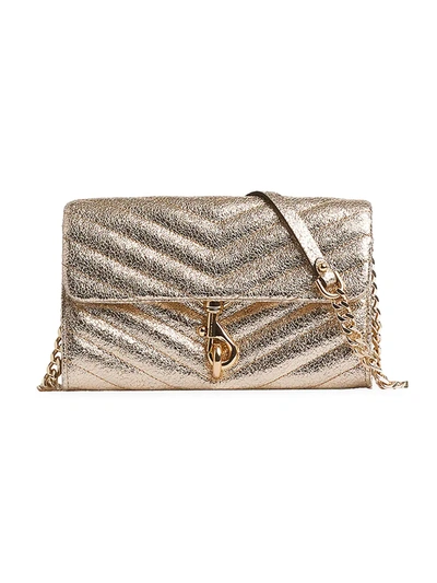 Shop Rebecca Minkoff Edie Quilted Metallic Leather Wallet-on-chain In Champagne