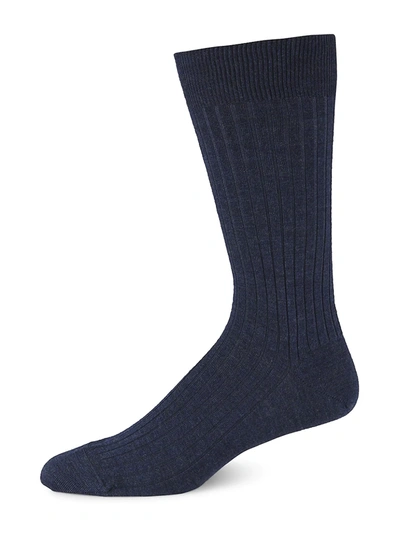 Shop Marcoliani Men's Solid Merino Wool Socks In Indigo Blue