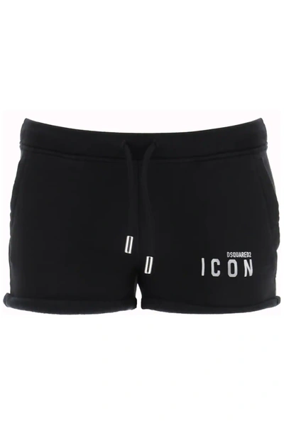 Shop Dsquared2 Jersey Shorts With Reflective Icon Print In Black,silver