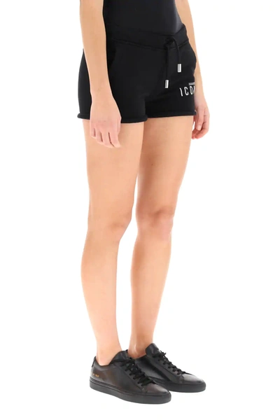 Shop Dsquared2 Jersey Shorts With Reflective Icon Print In Black,silver