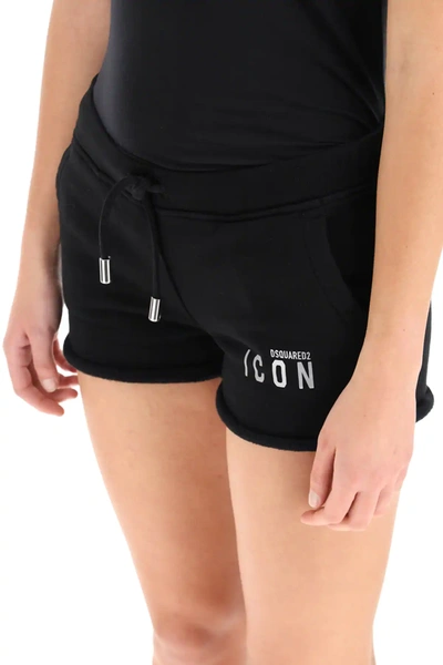 Shop Dsquared2 Jersey Shorts With Reflective Icon Print In Black,silver