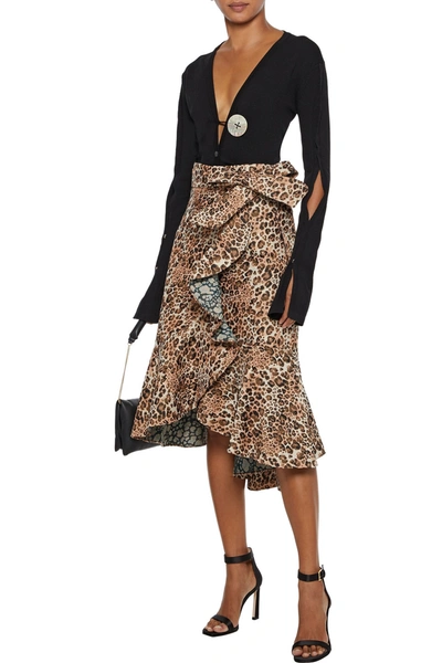 Shop Johanna Ortiz Cynical Attitude Ruffled Leopard-jacquard Midi Wrap Skirt In Animal Print