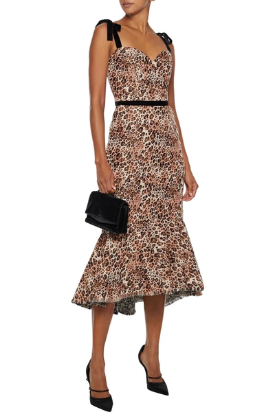 Shop Johanna Ortiz Love Between Species Fluted Leopard-jacquard Midi Dress In Animal Print