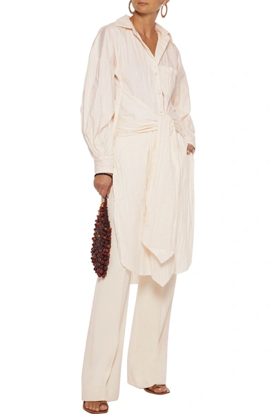 Shop Johanna Ortiz Belted Crinkled Cotton-blend Jacquard Tunic In Ecru