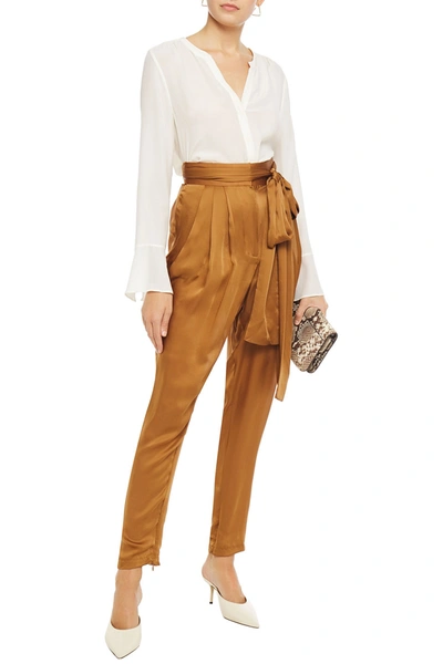 Shop Zimmermann Resistance Belted Silk Tapered Pants In Light Brown