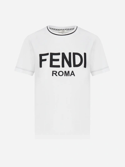Shop Fendi Logo Cotton T-shirt