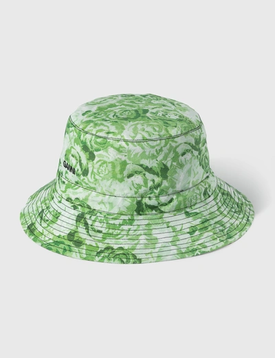 Shop Ganni Printed Cotton Poplin Bucket Hats In Green