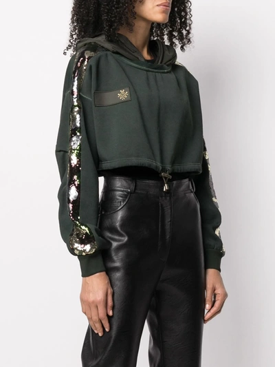 Shop Mr & Mrs Italy X Audrey Tritto Cropped Sequin-embellished Hoodie In Green