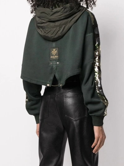 Shop Mr & Mrs Italy X Audrey Tritto Cropped Sequin-embellished Hoodie In Green