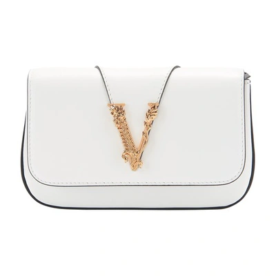Shop Versace Calf Leather Mini Bag In Bianco Ottico Oro