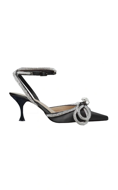 Shop Mach & Mach Women's Double Bow Crystal-embellished Satin Pumps In Black,white