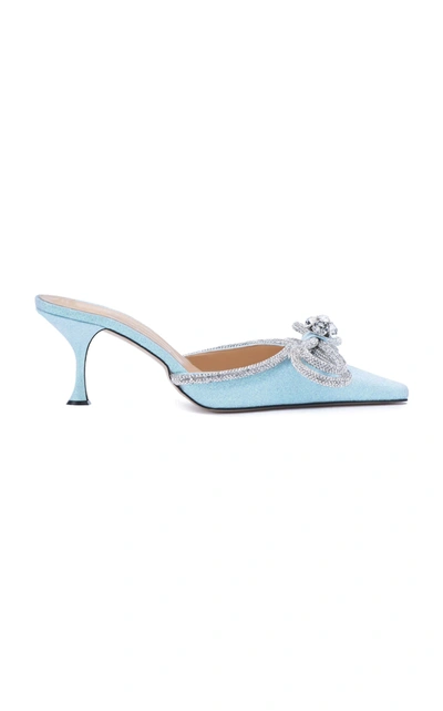 Shop Mach & Mach Women's Double-bow Crystal-embellished Glittered Mules In Blue,white