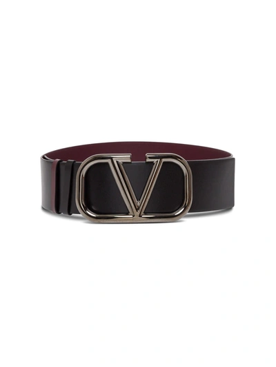 Shop Valentino Vlogo High Reversible Leather Belt With Buckle In Black