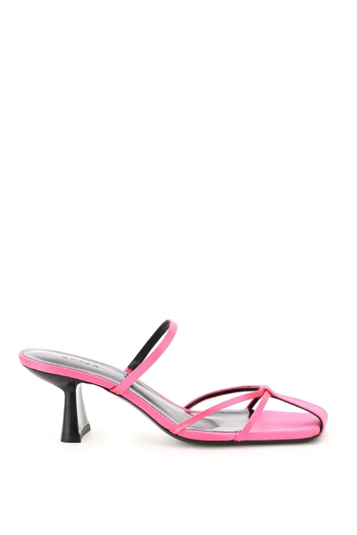 Shop By Far Edita Satin Mules In Hot Pink (fuchsia)