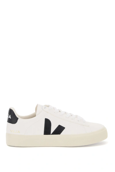 Shop Veja Campo Chromefree Leather Sneakers In Extra White Black (white)