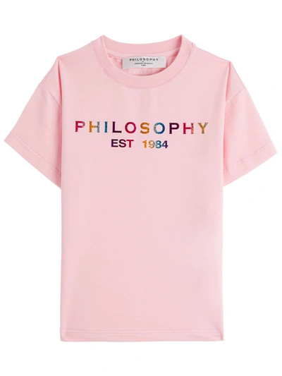 Shop Philosophy Di Lorenzo Serafini Cotton T-shirt With Multicolor Logo In Pink