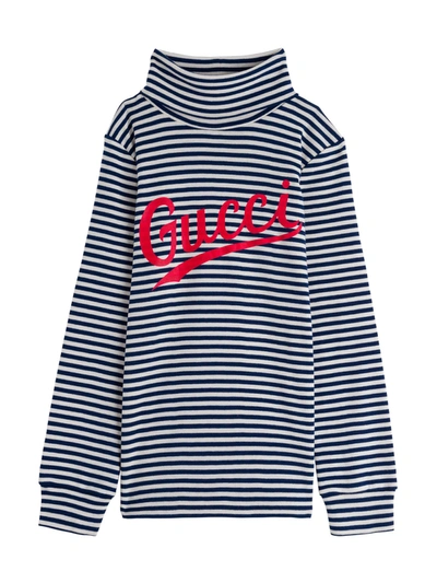 Shop Gucci Striped Cotton Sweater With Logo In Multicolor