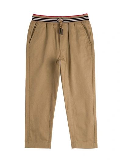Shop Burberry Cotton Trousers With Icon Stripe Detail In Beige