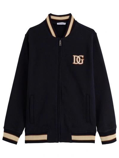 Shop Dolce & Gabbana Cotton Sweatshirt With Logo Patch In Blu