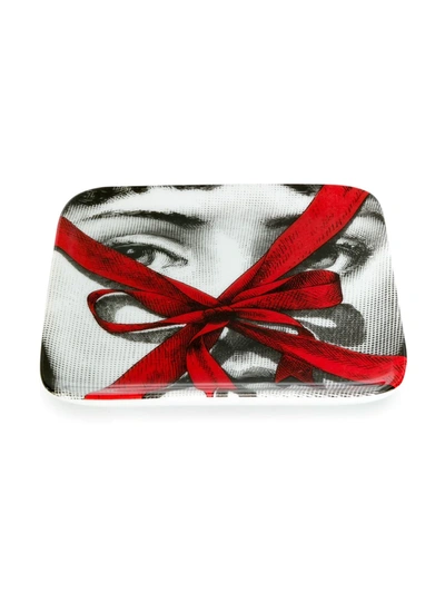 Fornasetti Face Print Square Plate In Red