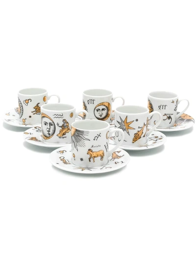 Shop Fornasetti Set Of 6 Expresso Cups In White