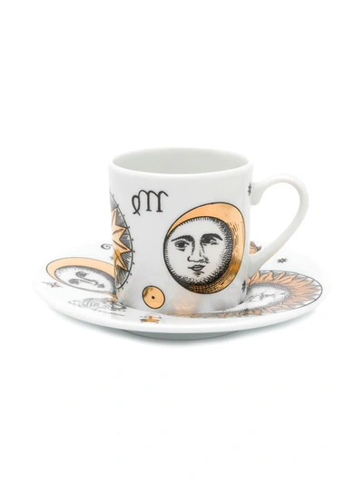 Shop Fornasetti Set Of 6 Expresso Cups In White