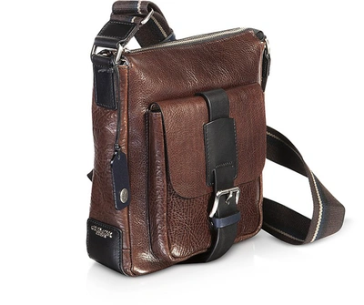 Shop Chiarugi Designer Men's Bags Dark Brown Leather Men's Crossbody Bag W/front Pocket In Marron