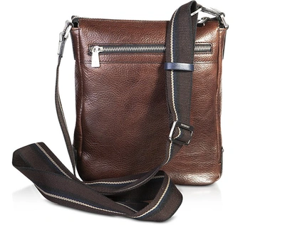 Shop Chiarugi Designer Men's Bags Dark Brown Leather Men's Crossbody Bag W/front Pocket In Marron