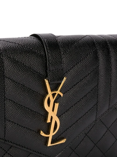 Shop Saint Laurent Monogram Leather Walet On Chain In Black