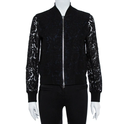 Pre-owned Diane Von Furstenberg Black Lace Kennadie Bomber Jacket P