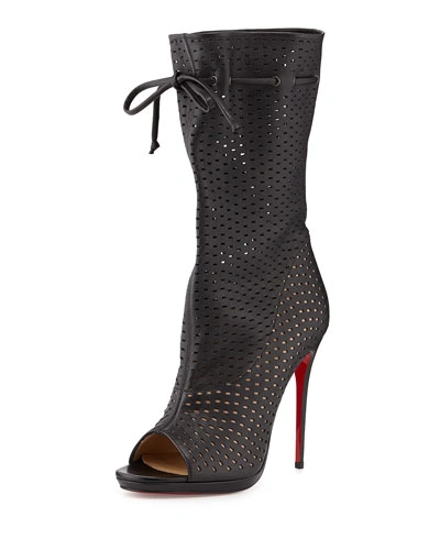 Christian Louboutin Black Perforated Leather &#39;jennifer 120&#39; Open-toe Boots'