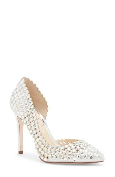 Shop Jessica Simpson Preppi Half D'orsay Pump In Platinum Fabric