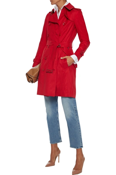 Shop Burberry Cotton-gabardine Trench Coat In Red