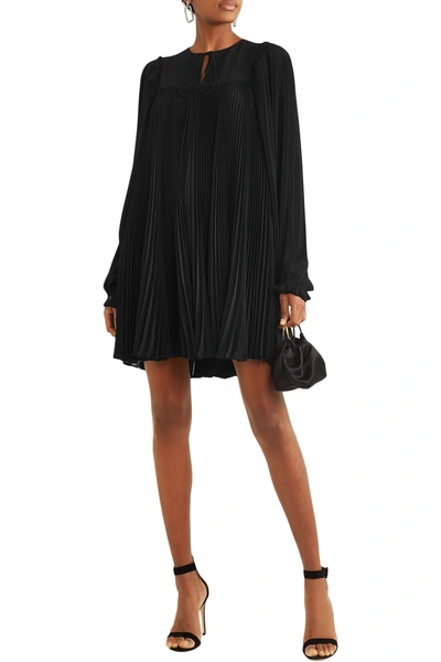 Shop Stella Mccartney Claire Plissé-georgette Mini Dress In Black