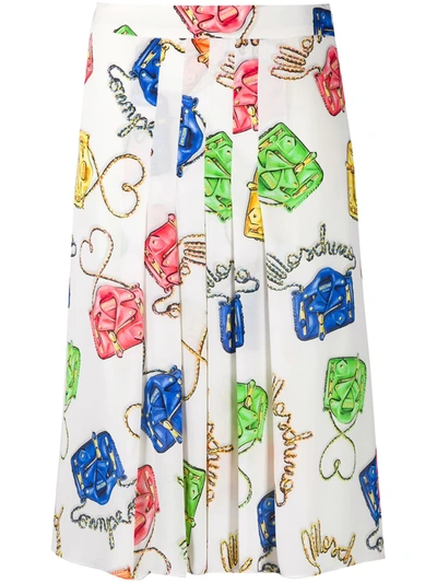 Shop Moschino Biker Bag-print Pleated Skirt In White