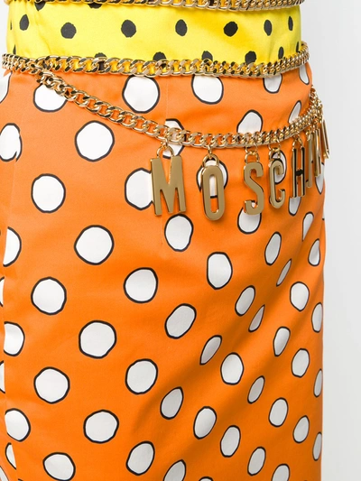 Shop Moschino Polka Dot Logo Skirt In Orange