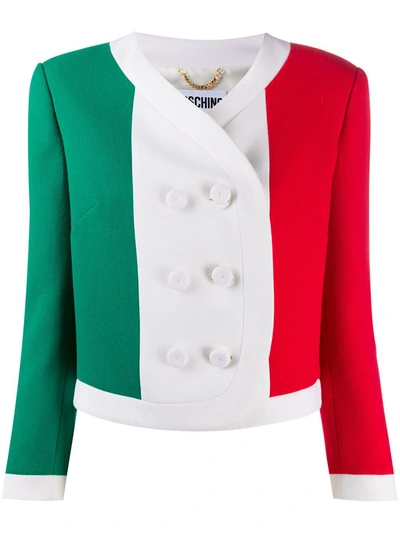 Shop Moschino Italian Flag Print Cropped Jacket In White