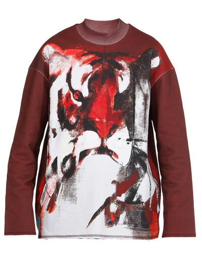 Shop Kenzo Cotton Sweatshirt With Print In Burgundy