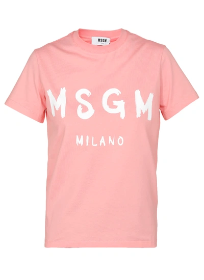 Shop Msgm Logo T-shirt In Peach