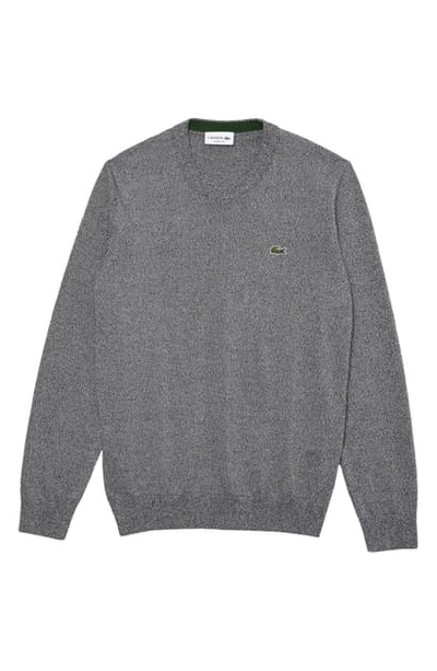 Shop Lacoste Solid Cotton Jersey Crewneck Sweater In Heather Nebula