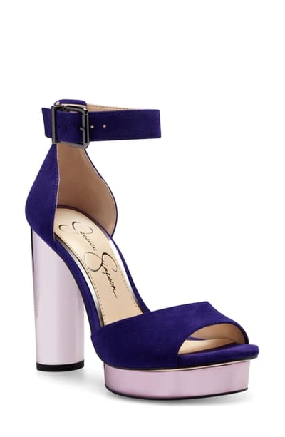 Shop Jessica Simpson Everyn Platform Ankle Strap Sandal In Purple Suede