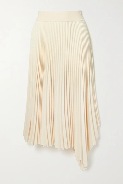 Shop Joseph Swinton Asymmetric Pleated Crepe Midi Skirt In Ivory