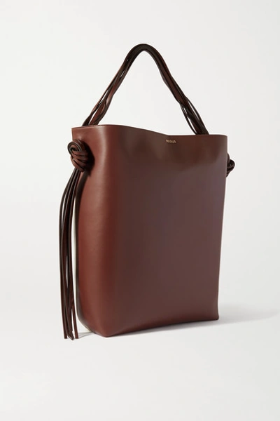 Shop Neous Saturn Oversized Tasseled Leather And Canvas Tote In Brown