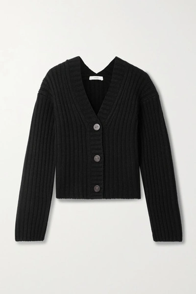 Shop Vince Cropped Ribbed Wool And Cashmere-blend Cardigan In Black