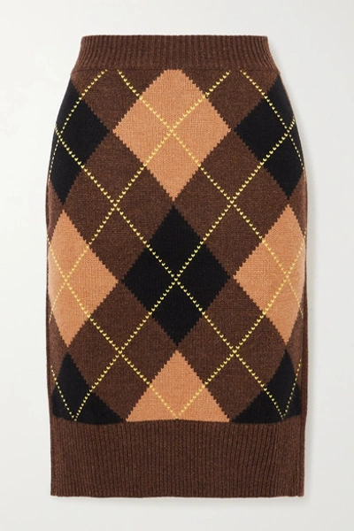 Shop Burberry Ayla Argyle Wool And Cashmere-blend Skirt In Brown