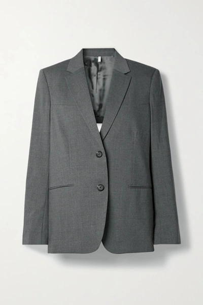 Shop Helmut Lang Open-back Belted Wool-blend Blazer In Gray