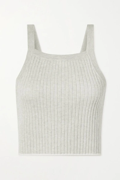Shop Skin Mariya Cropped Ribbed Cotton And Cashmere-blend Tank In Stone