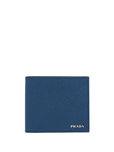 Shop Prada Saffiano Colour Block Wallet In Blue