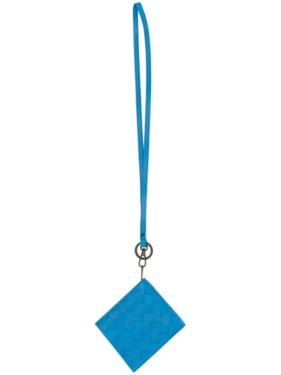 Shop Bottega Veneta Lanyard-strap Intrecciato Cardholder In Blue